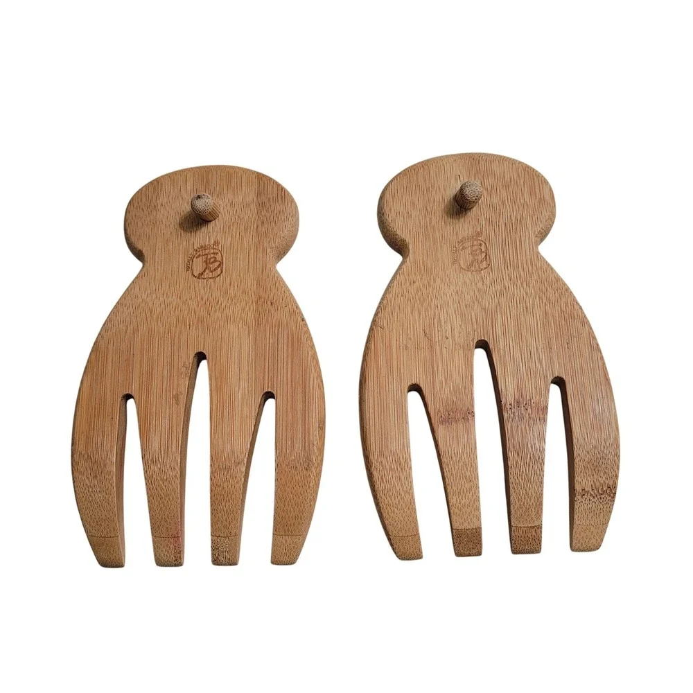 Totally Bamboo Salad Hands Servers Natural Wood Eco-Friendly 2pc Set 7in